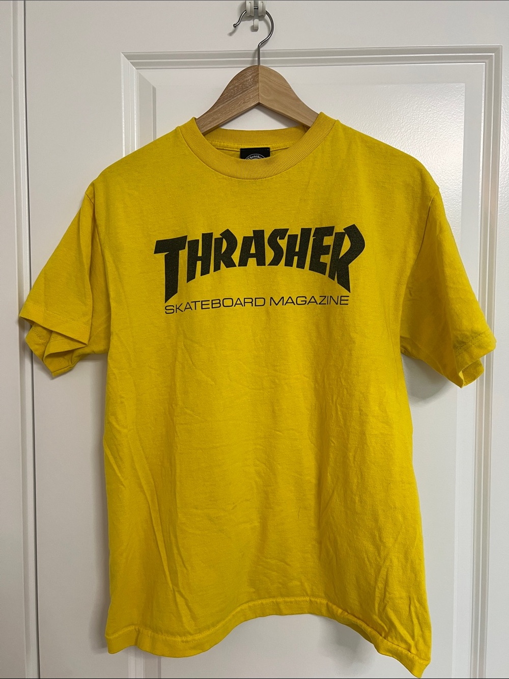 Thrasher Black Logo on Yellow Crew Tee